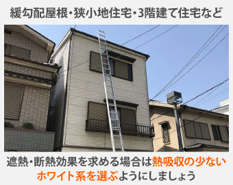 緩勾配、狭小地住宅、3階建て住宅は熱吸収の少ないホワイト系がおすすめ