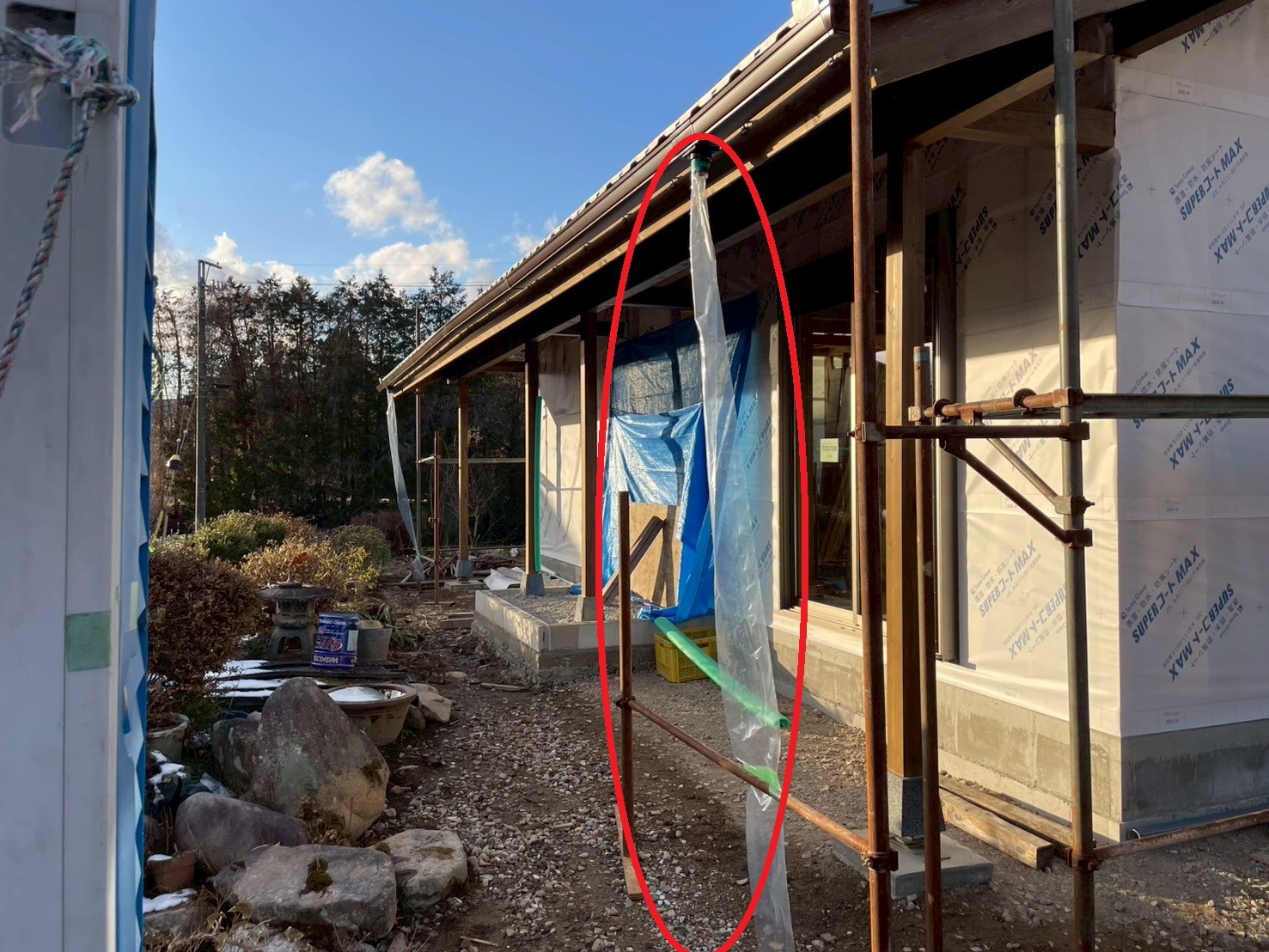 仮樋のビニールチューブ