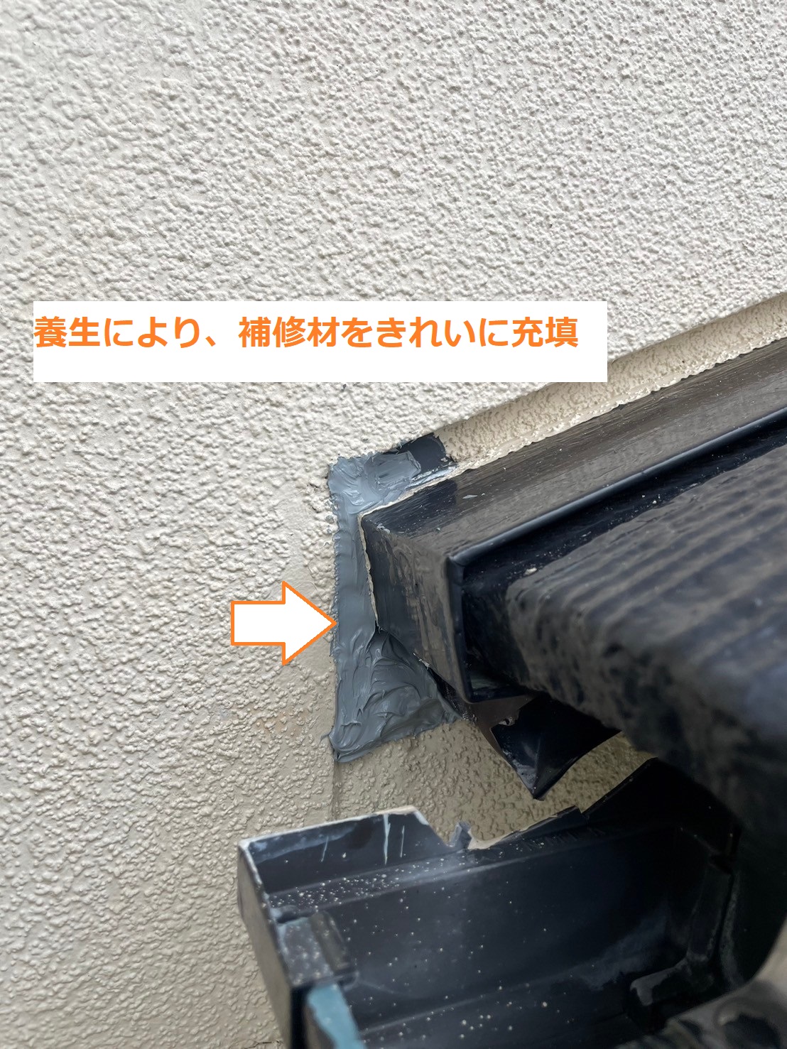養生後、補修材で埋め直し